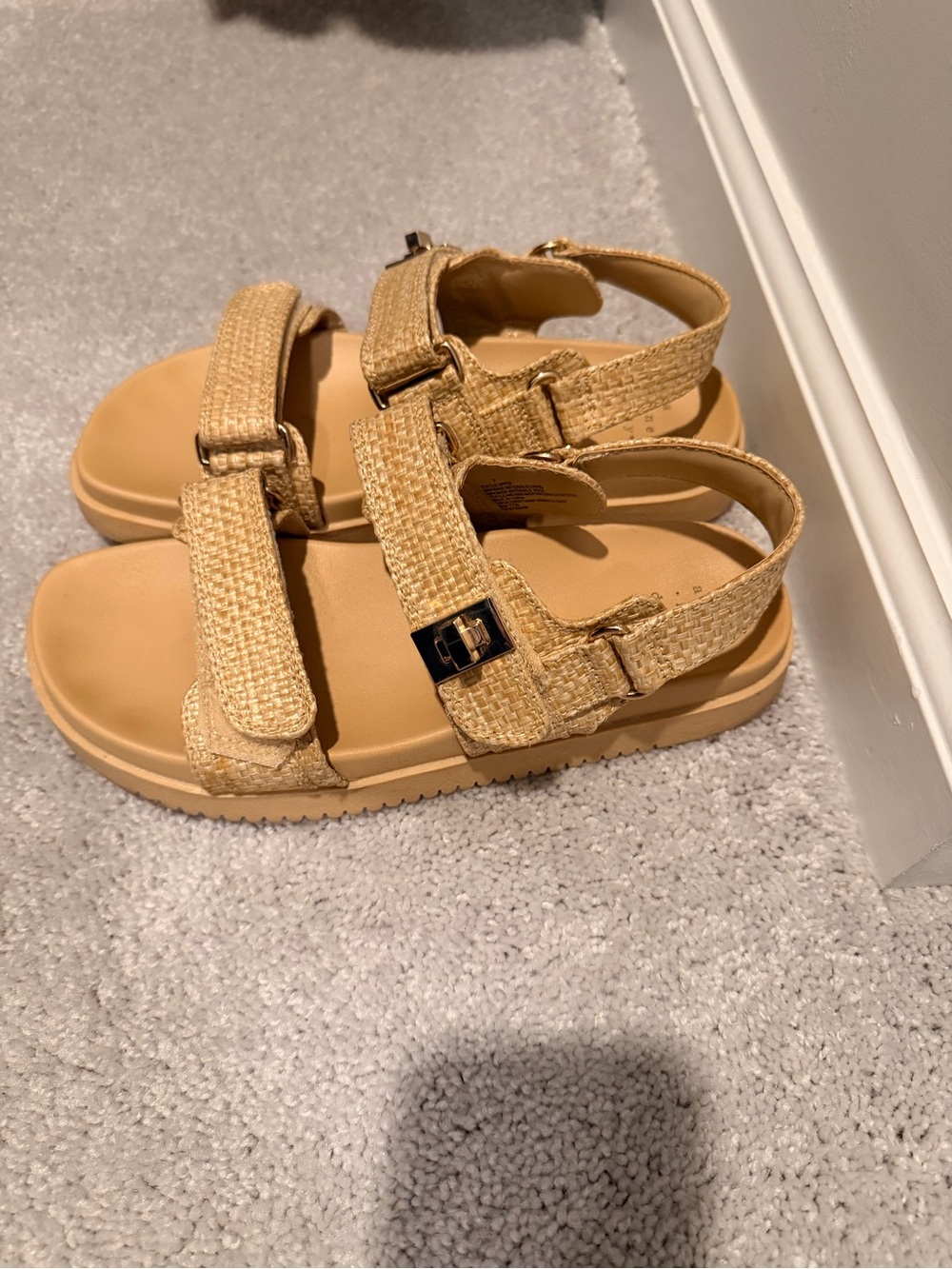 a new day Tan Straw-Texture Hook-and-Loop Sandals